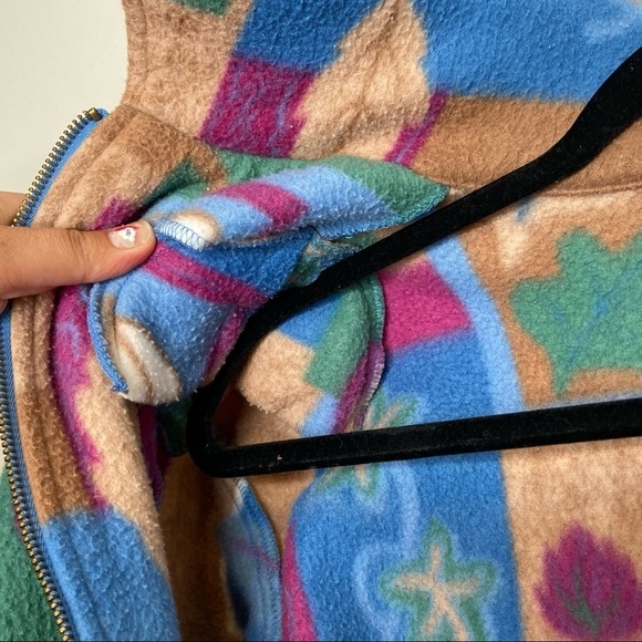 Vintage Teddi fleece leaf print jacket Sz Pet Xl - Picture 4 of 6